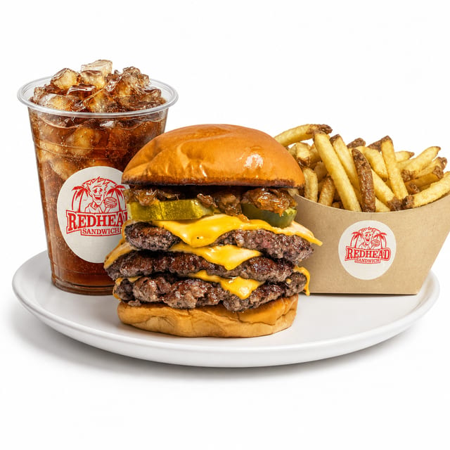 Redhead Burger w/ Fries & Drink.