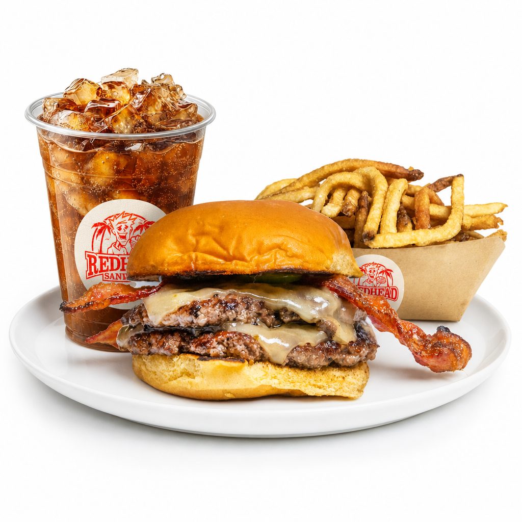 Red Hot Burger w/ Fries & Drink.