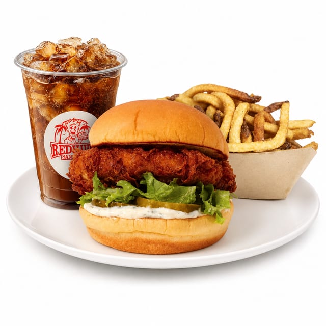 Mushroom Burger W/ Fries & Drink.