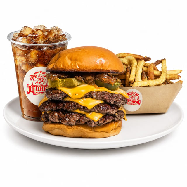 Redhead Burger W/ Fries & Drink.