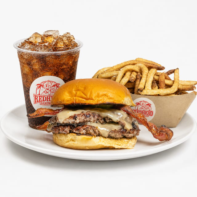 Red Hot Burger W/ Fries & Drink.