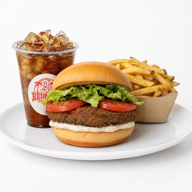 Mushroom Burger W/ Fries & Drink.