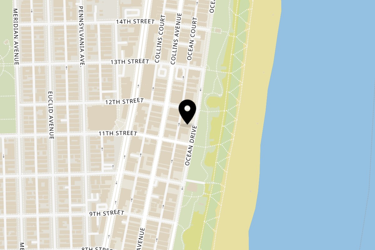 Map showing the location of REDHEAD BURGER Ocean Drive Miami Beach - REDHEAD BURGER on Ocean Drive Miami Beach - 1134 Ocean Dr in Miami Beach